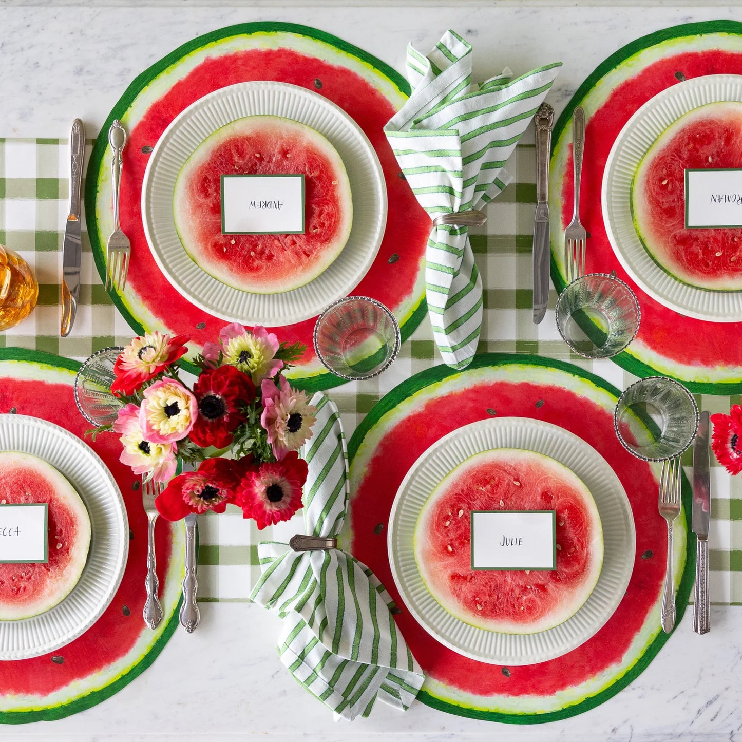 Hester & Cook “Moss Painted Check" Table Runner