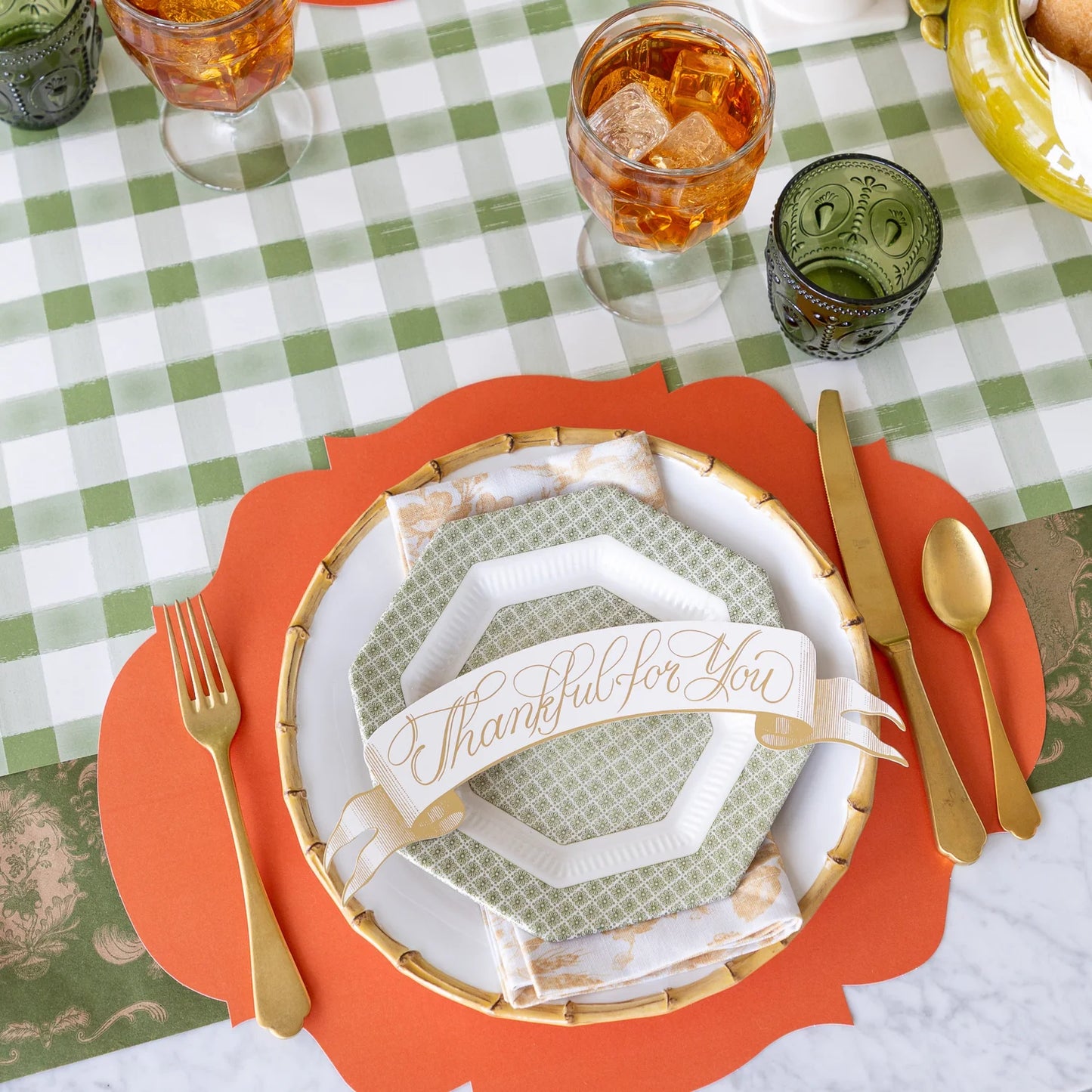 Hester & Cook “Moss Painted Check" Table Runner