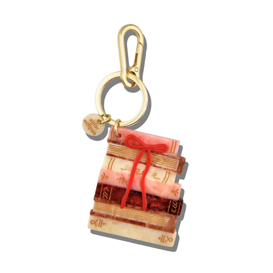 Hand-Painted Bow Bookstack Bag Charm + Keychain