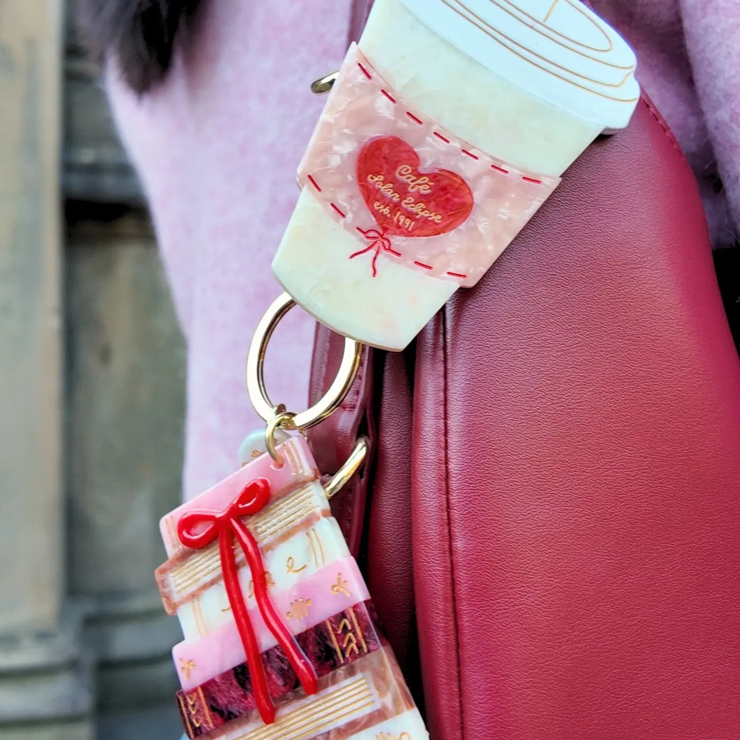 Hand-Painted Bow Bookstack Bag Charm + Keychain