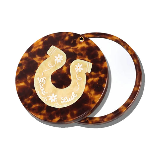 Hand-Painted Good Luck Horseshoe Compact Mirror | Eco-Friendly
