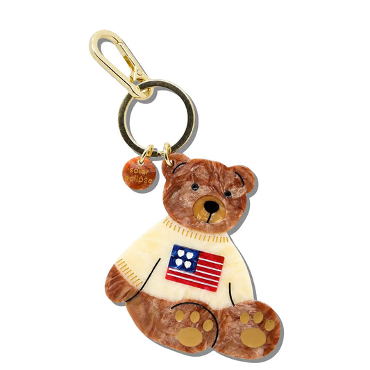 Hand-Painted Americana Teddy Bear Bag Charm + Keychain