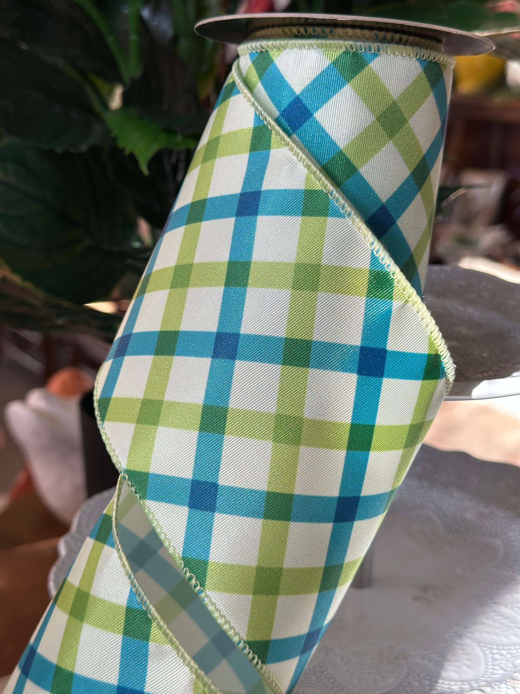 4"x10Y Fresh Green & Blue Plaid Ribbon