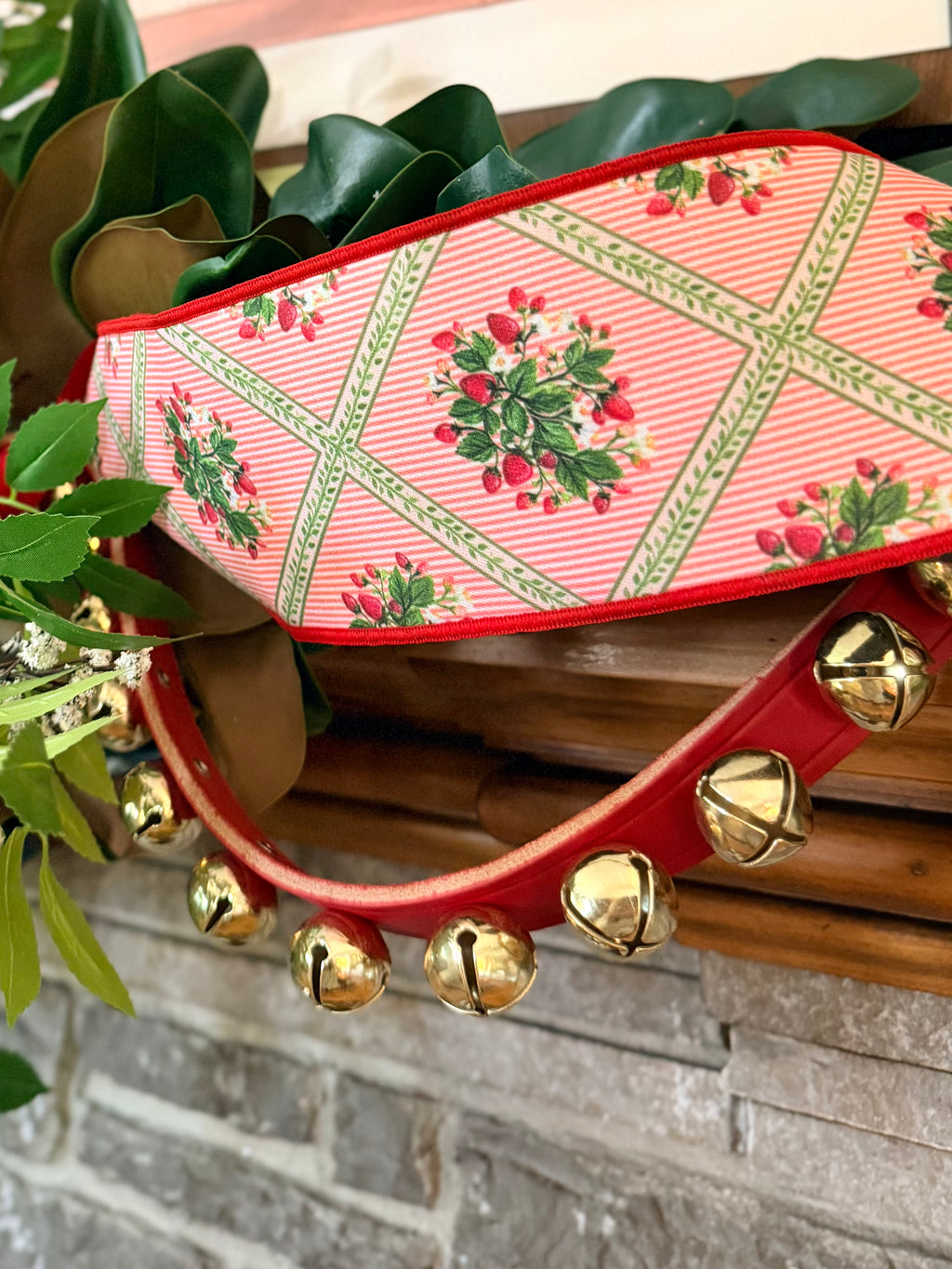 5’ Red Leather Strap with Brass Bells