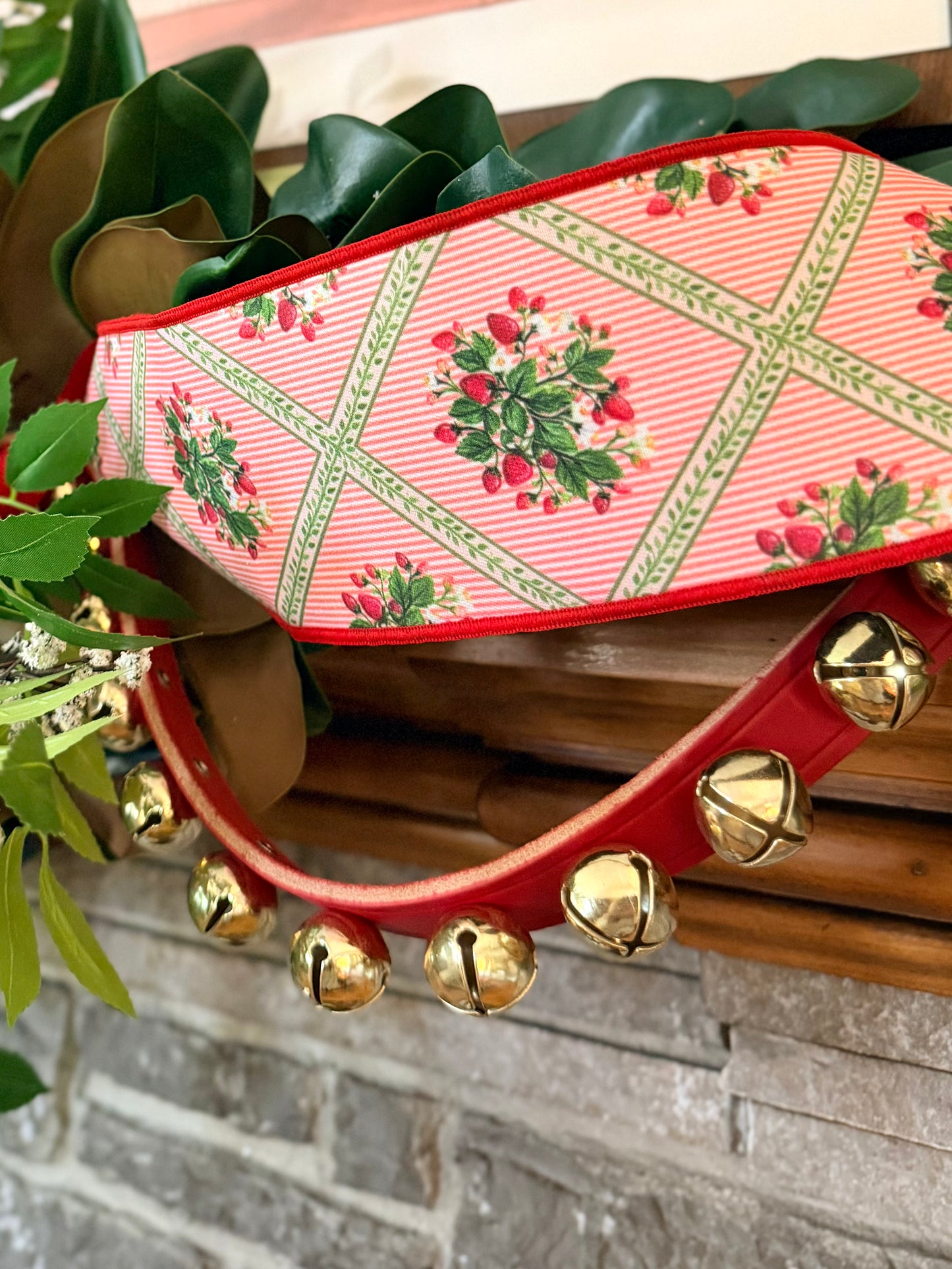 5’ Red Leather Strap with Brass Bells