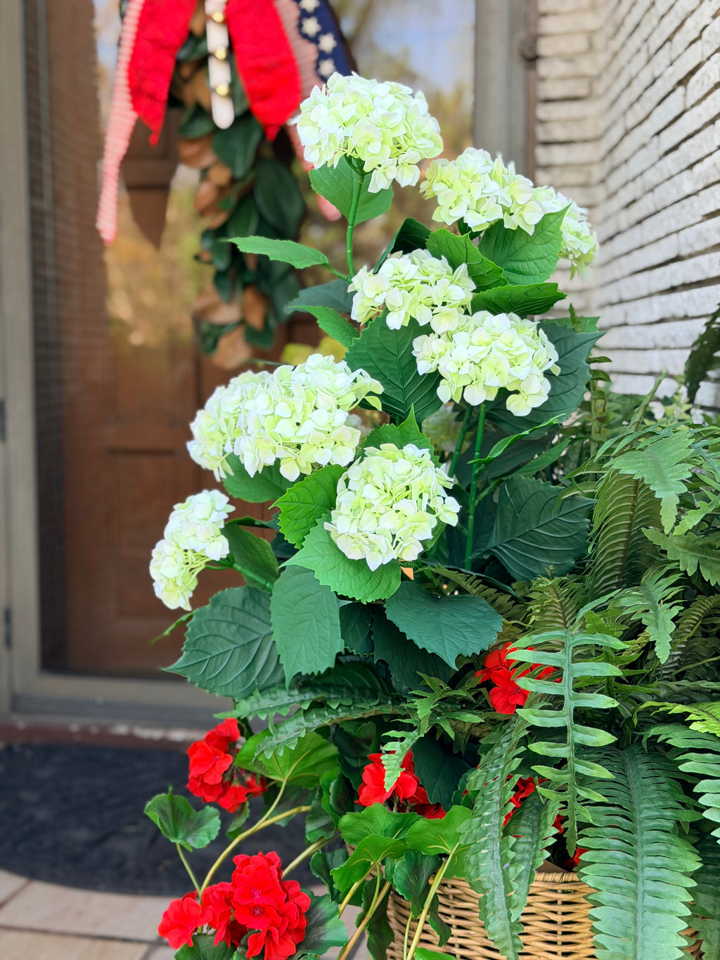 UV Red & White Hydrangea Arrangement