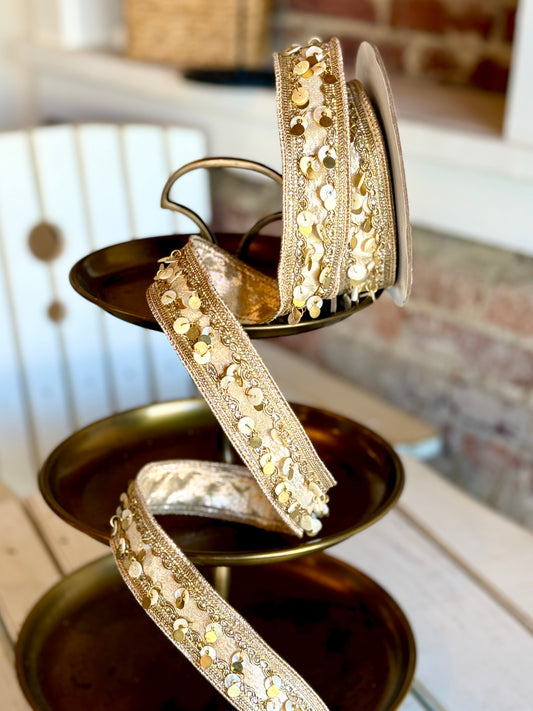 1.5" MOTHER OF PEARL CHAMPAGNE RIBBON- SOLD BY THE YARD