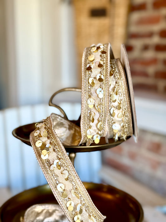 1.5" MOTHER OF PEARL CHAMPAGNE RIBBON- SOLD BY THE YARD