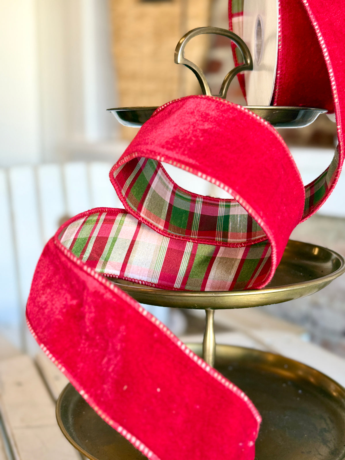 2.5” VELVET W/ESTATE PLAID BACKED RIBBON -SOLD BY THE YARD