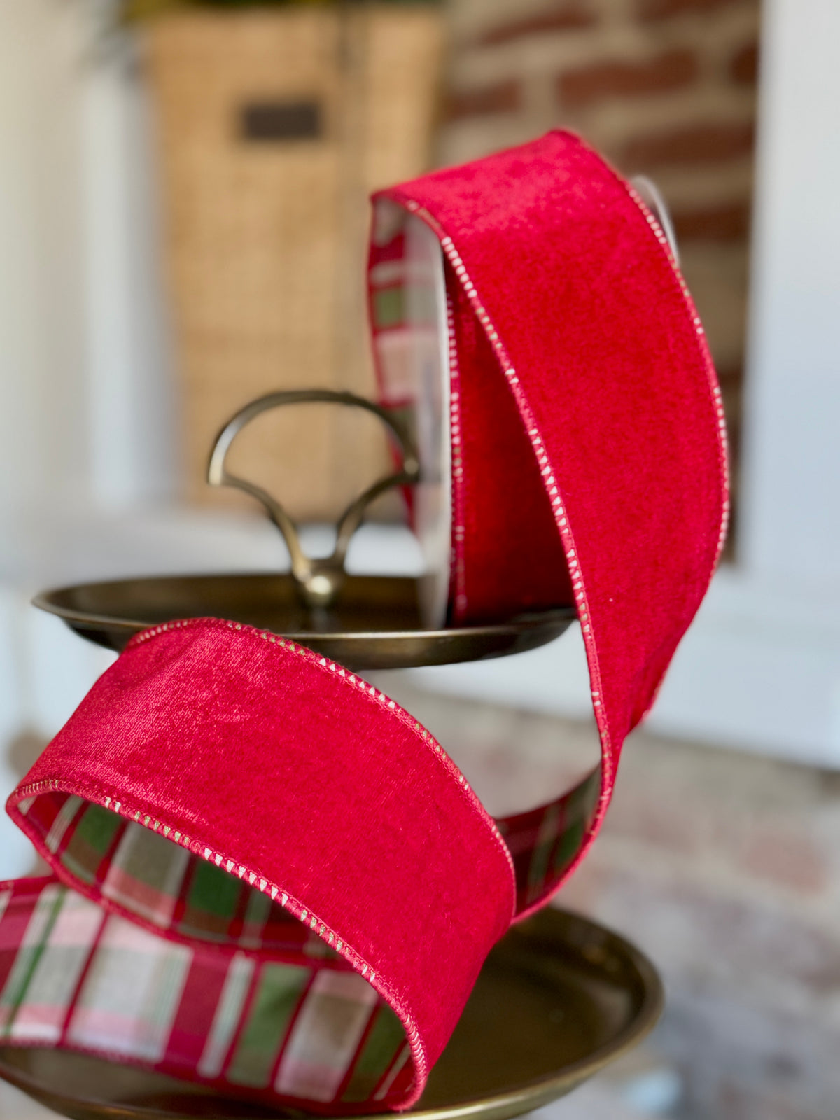 2.5” VELVET W/ESTATE PLAID BACKED RIBBON -SOLD BY THE YARD