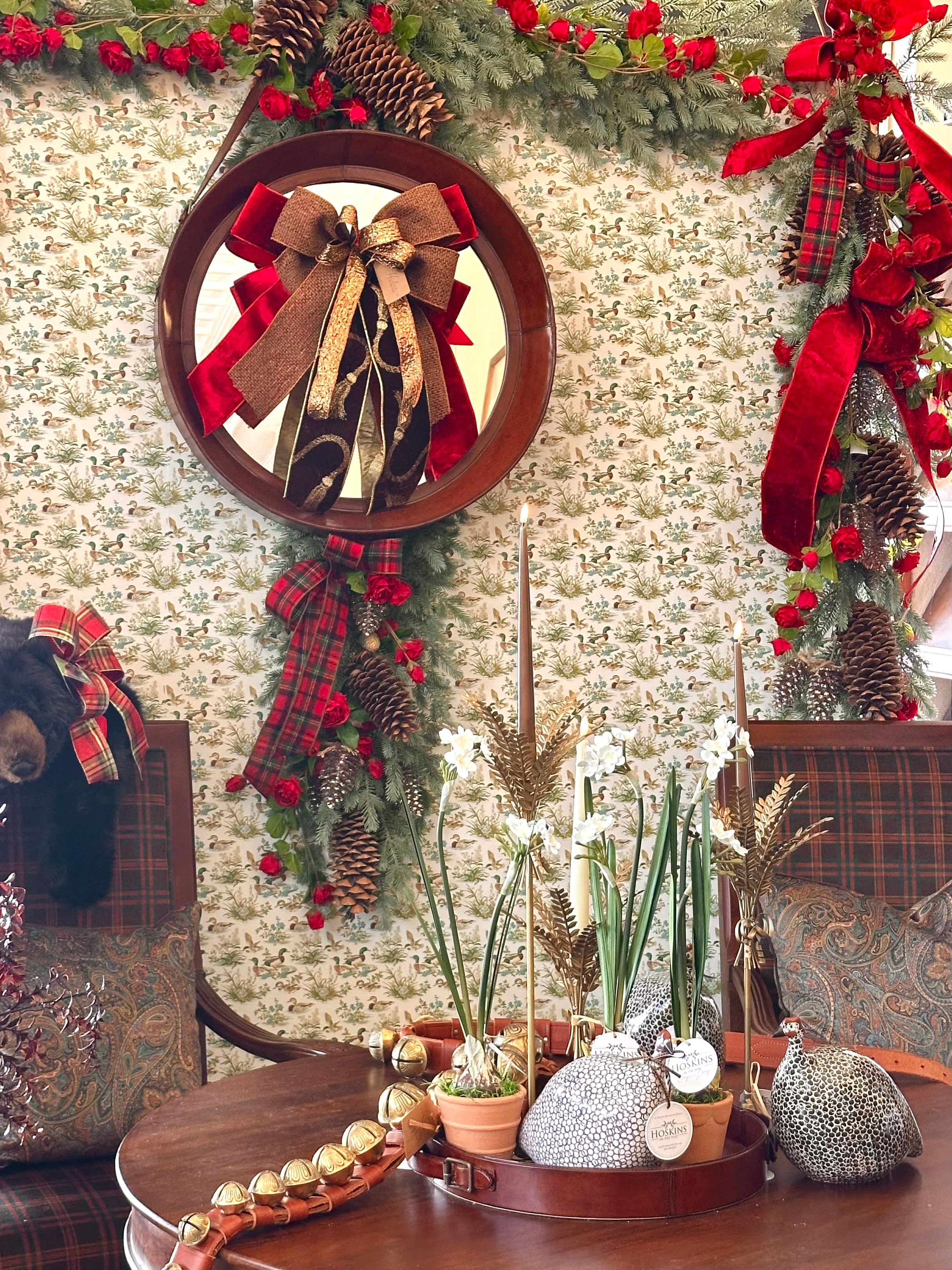 72” Roses Flannel and Pinecones Garland