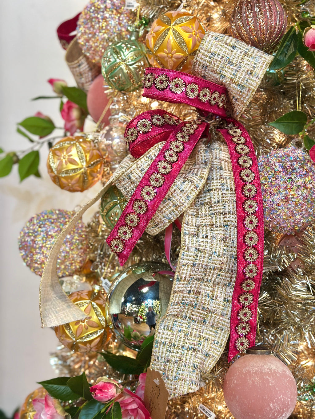 Pink Gold and Tweed Tree Bow