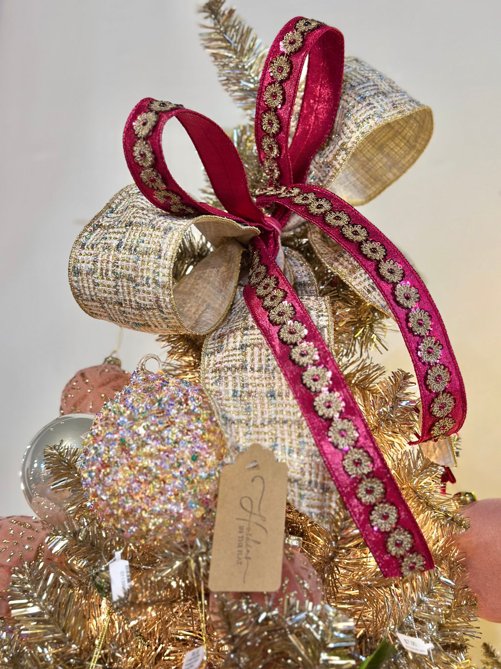 Pink Gold and Tweed Tree Bow
