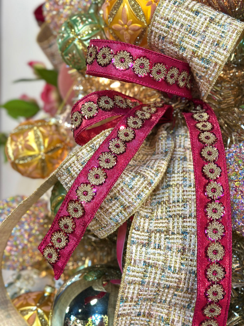 Pink Gold and Tweed Tree Bow