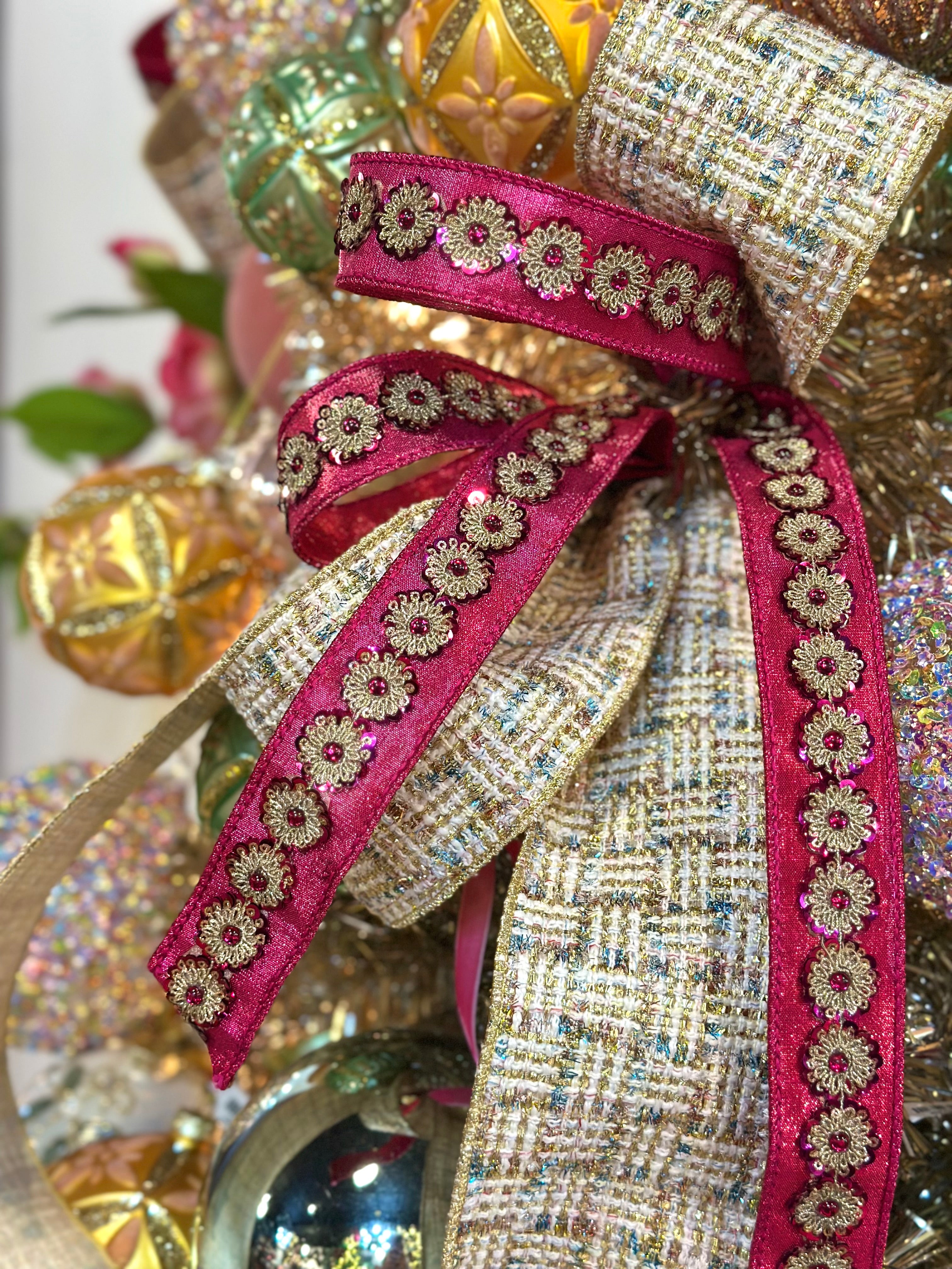 Pink Gold and Tweed Tree Bow