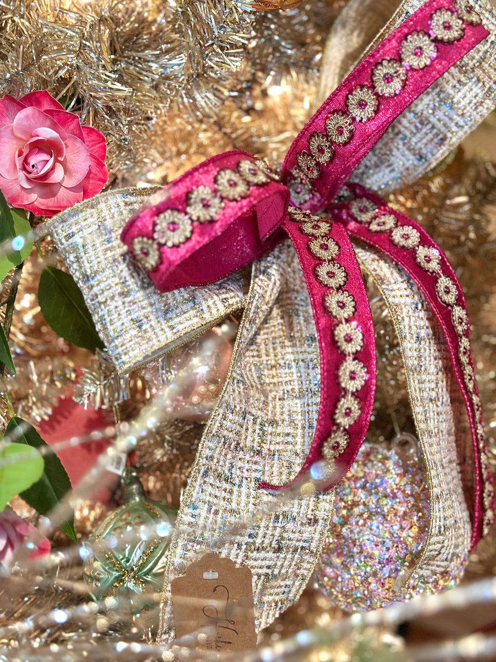 Pink Gold and Tweed Tree Bow