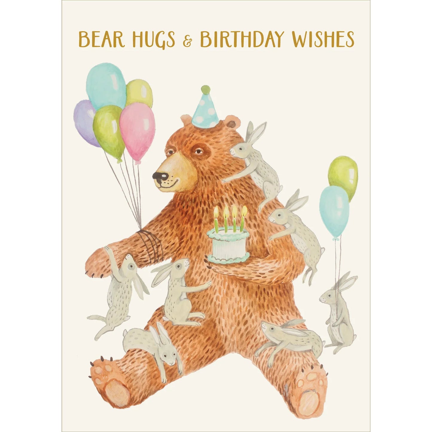 Bear Hugs & Birthday Wishes Card Gold Foil