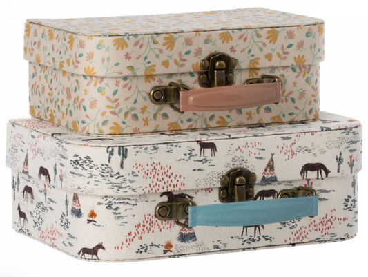 Suitcases with fabric, 2 pcs set- Chevaux heureux