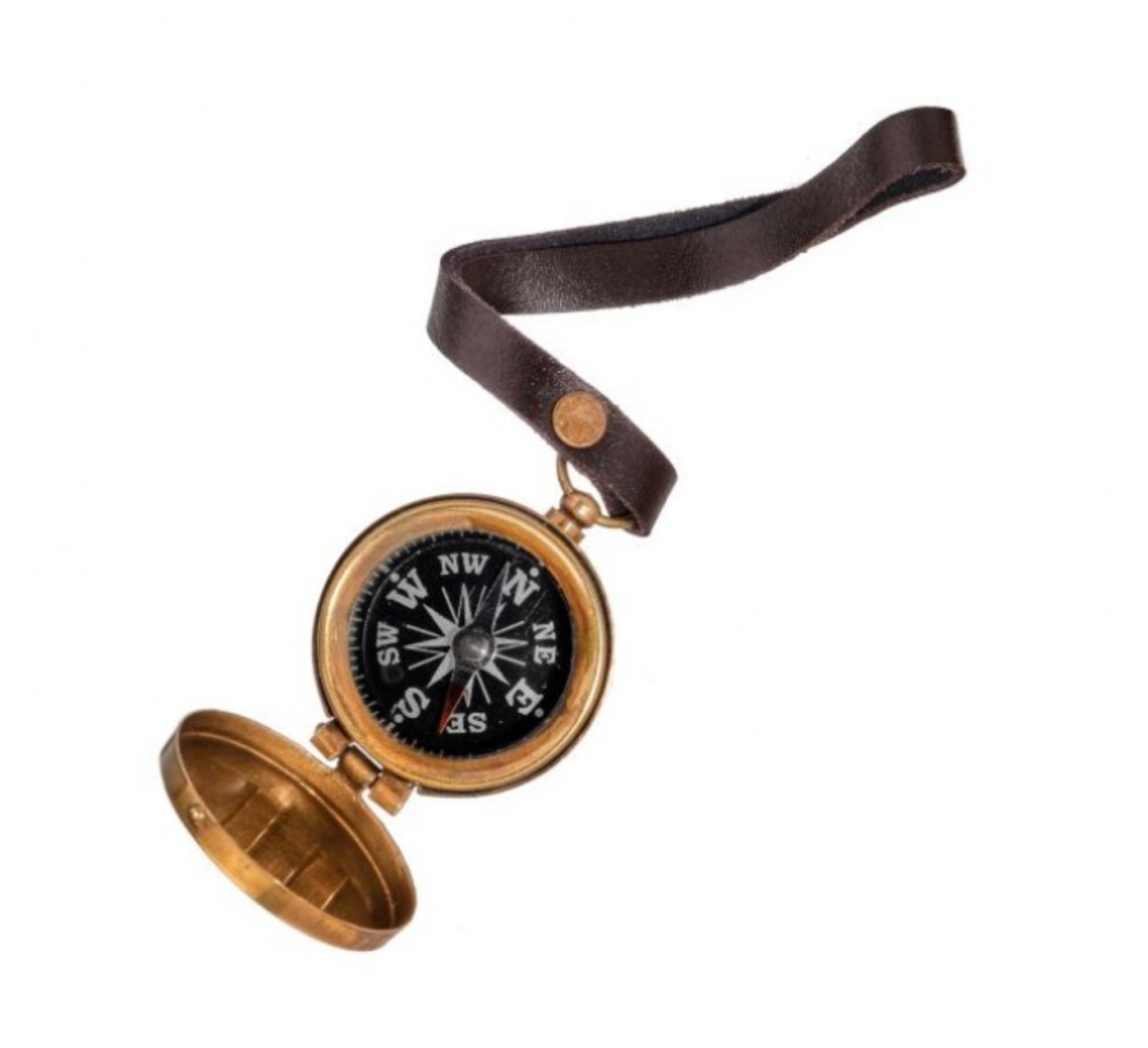 6" Glass/Brass Compass w/ Leather Strap