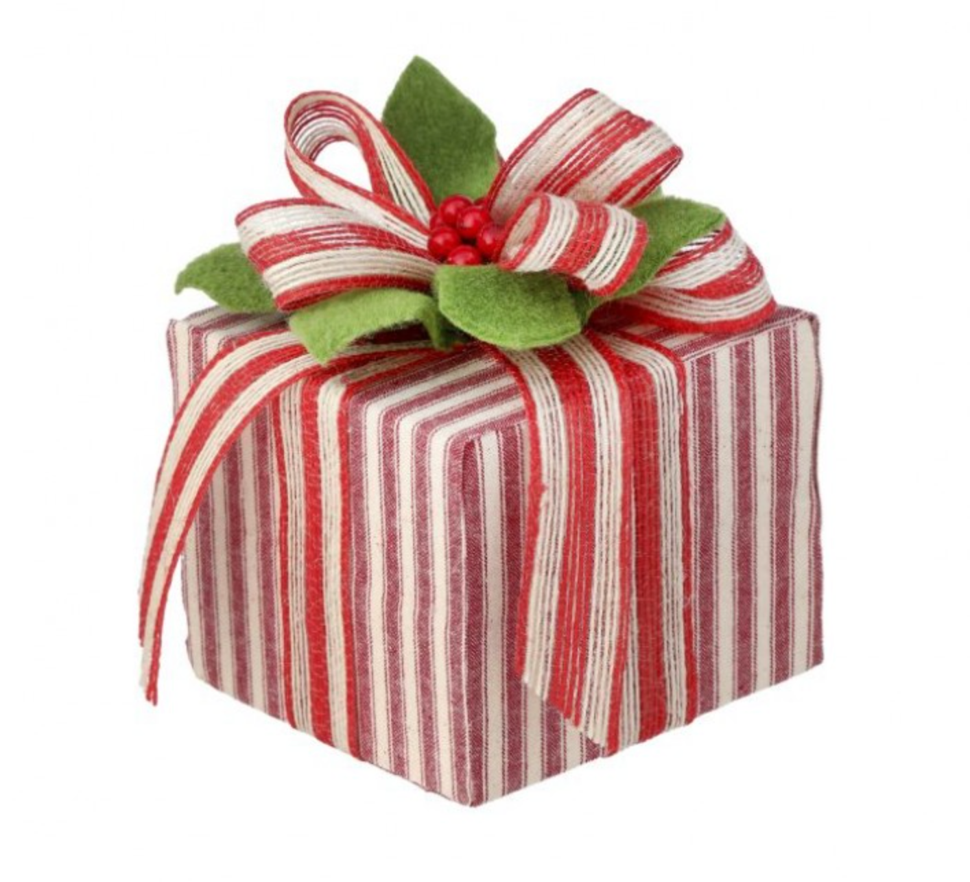 5.5" Ticking Fabric Gift Box w/ Trim