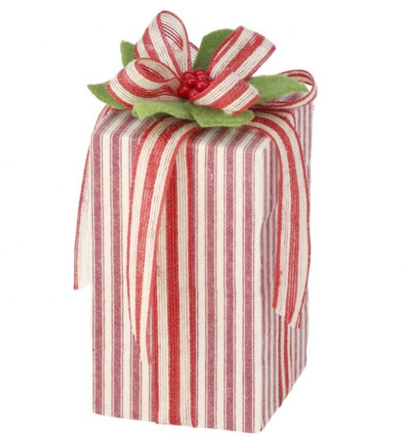 9" Ticking Fabric Gift Box w/ Trim