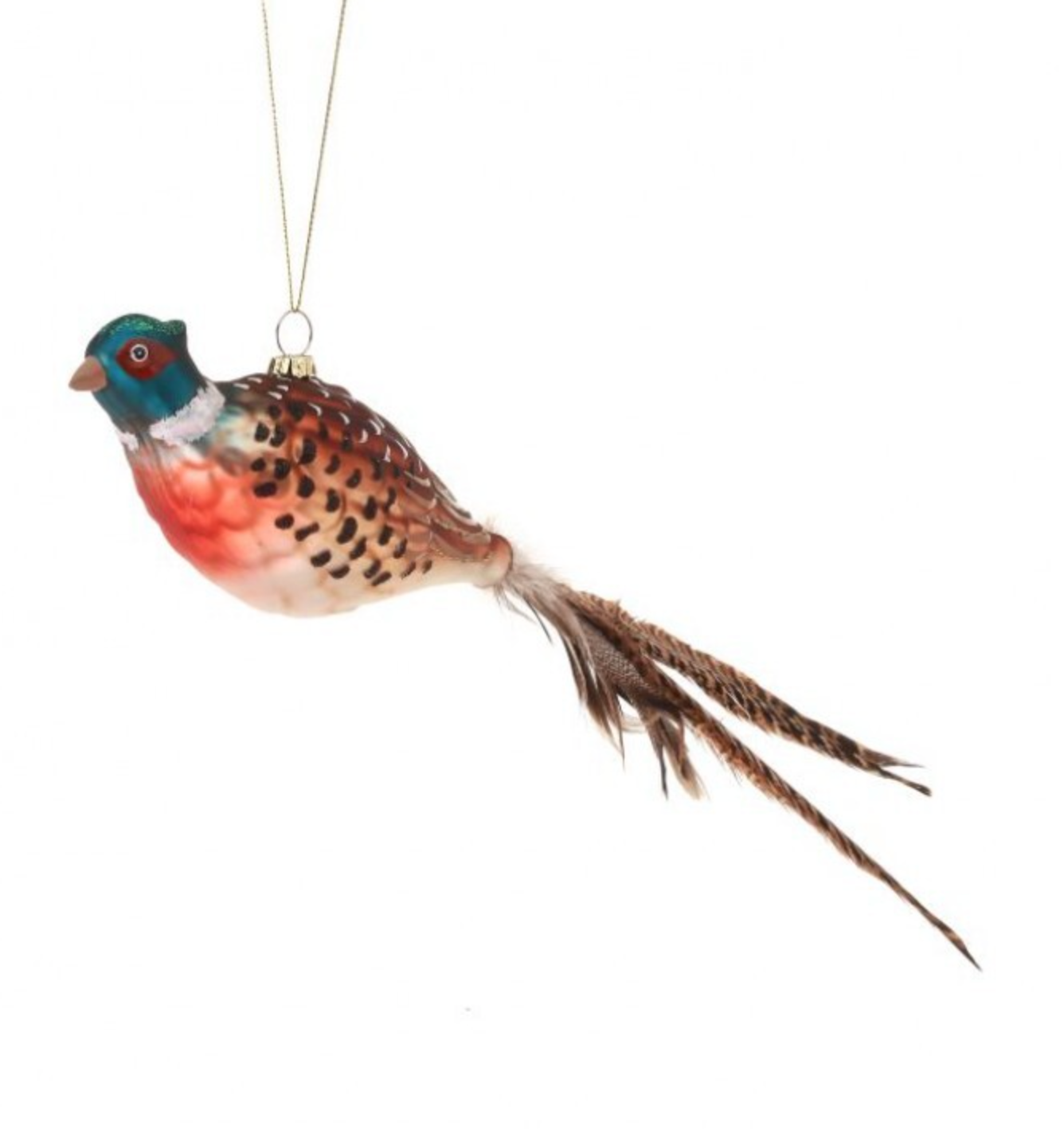 13" Glass Pheasant w/ Feather Tail Ornament