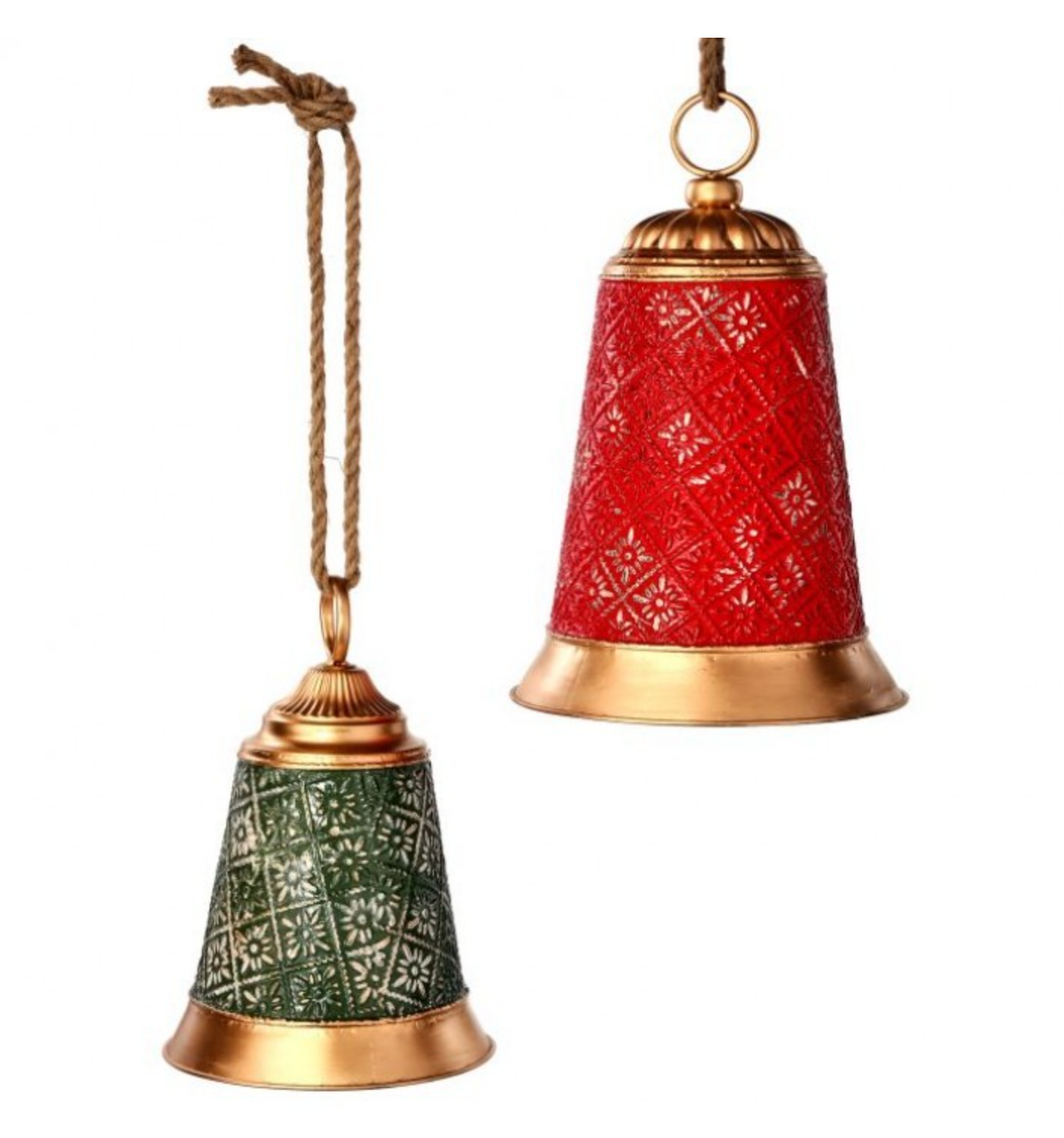 12-17" METAL ANTIQUE BELL W/ROPE 2PC SET