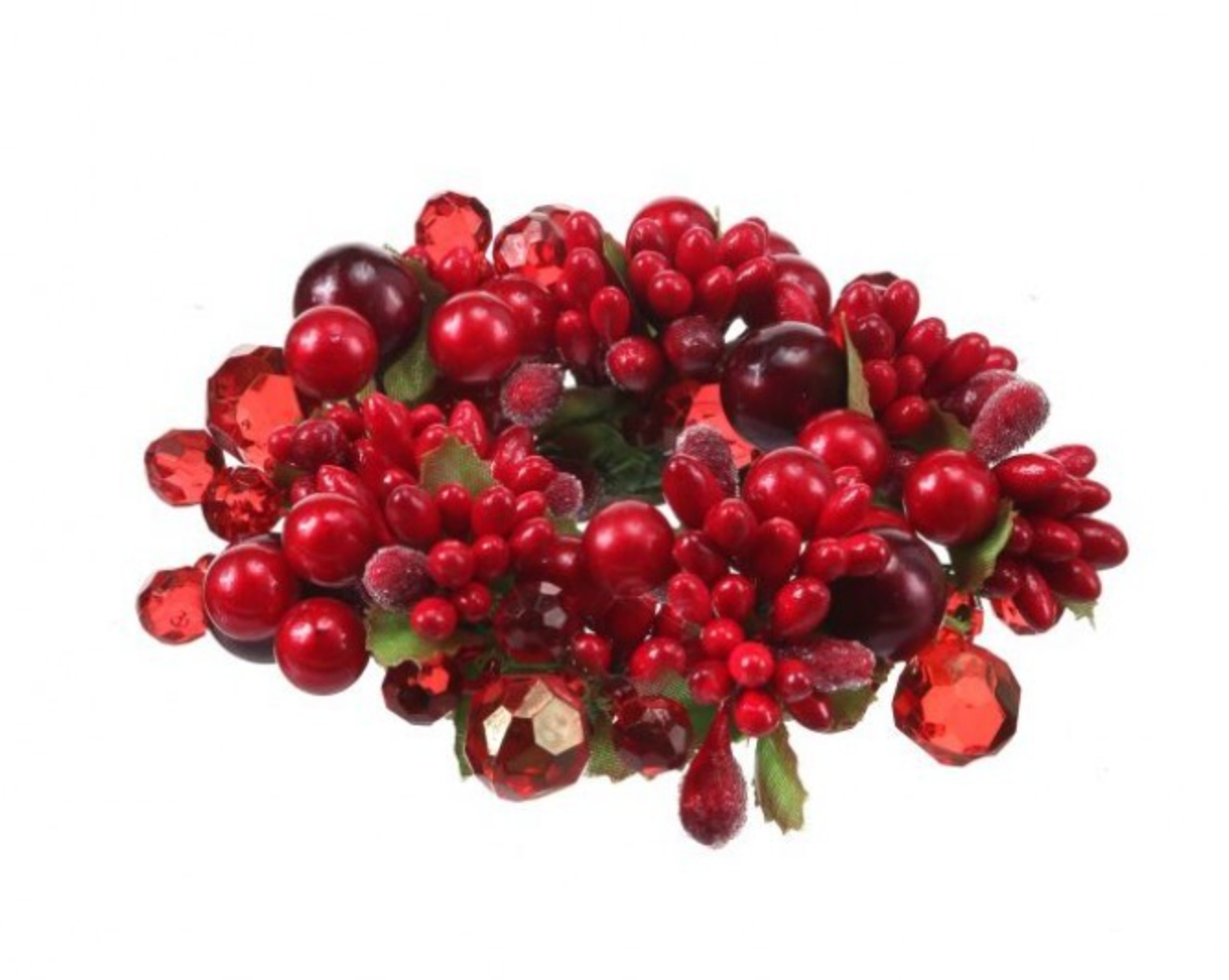5" PEARL BERRY/JEWEL CANDLE RING- Red & Burgundy