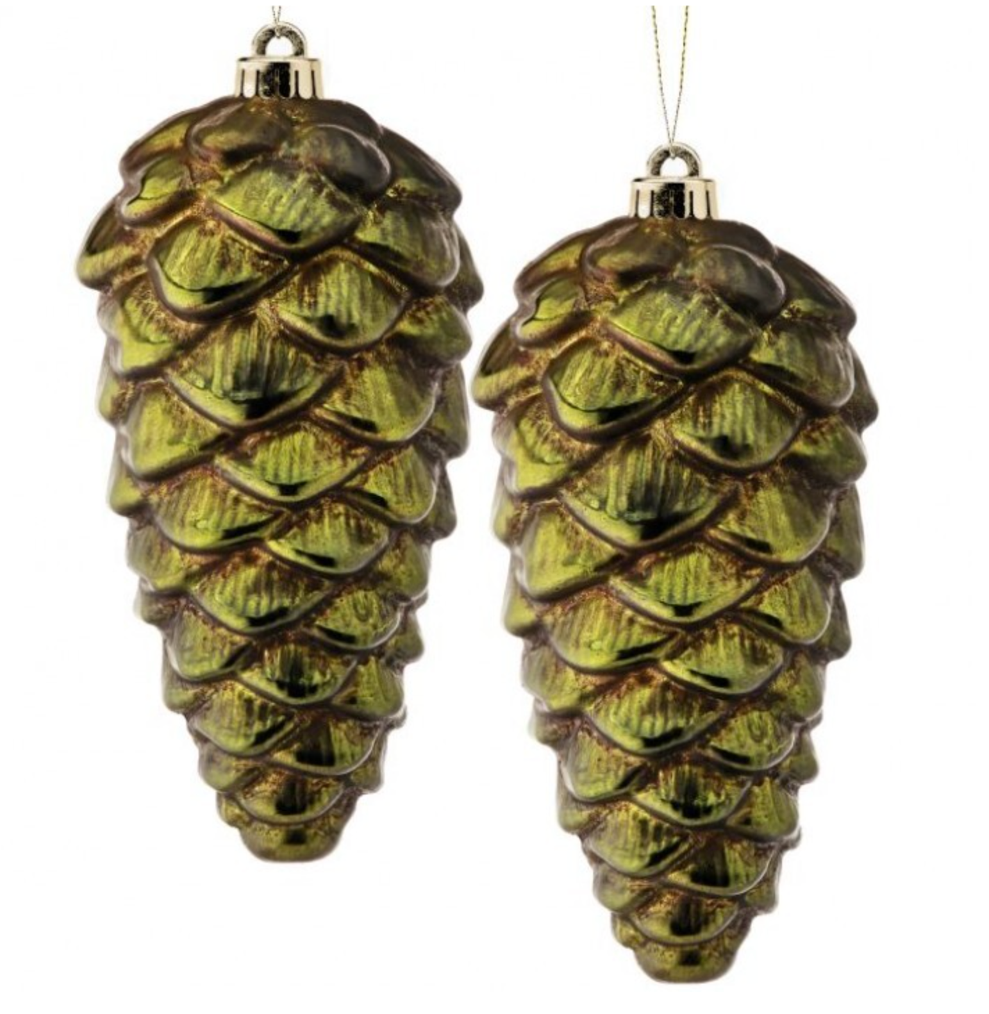 10" Metallic Pine Cone Ornament- Antique Green