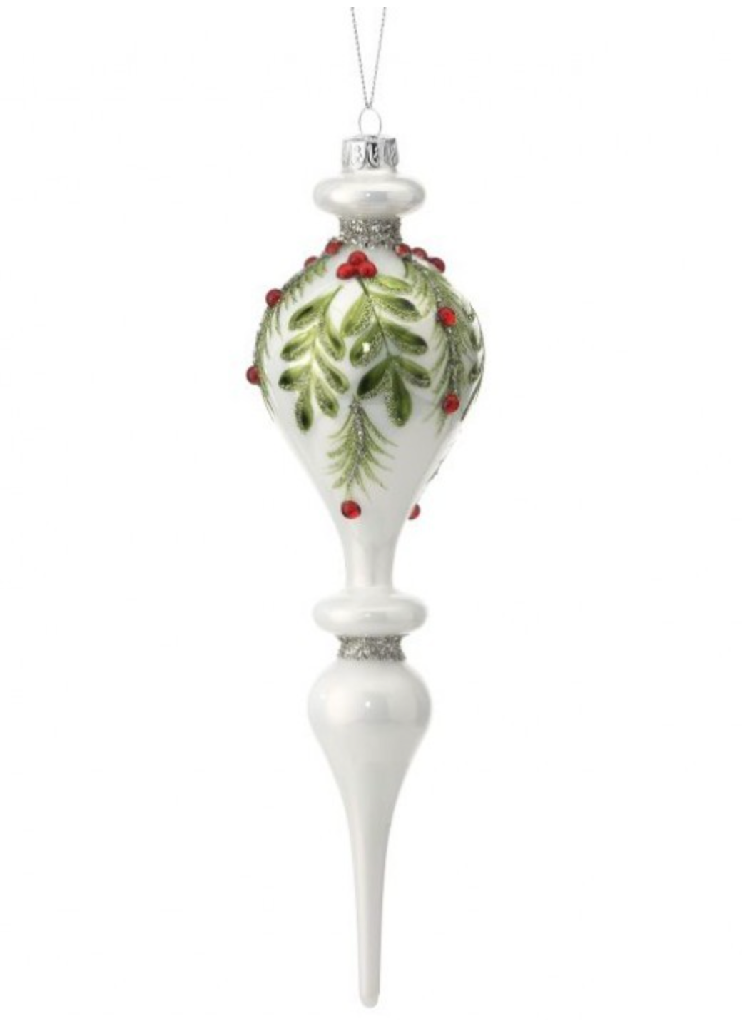 10" Glass Berry/Leaf/Pine Finial Ornament
