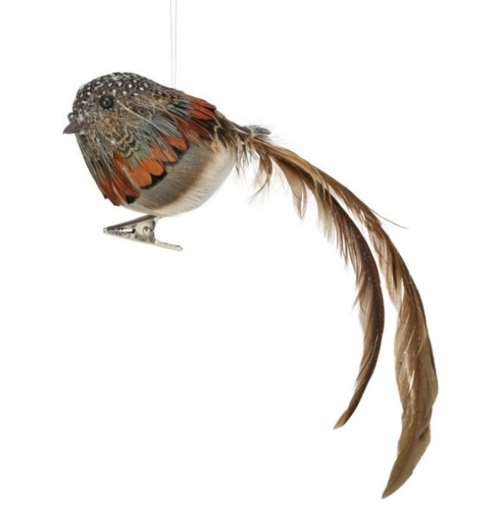 8" Natural Feather Bird Ornament