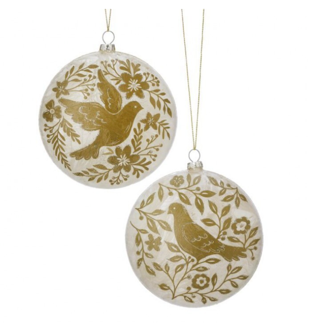 5" Glass Gilded Dove Disk Ornament