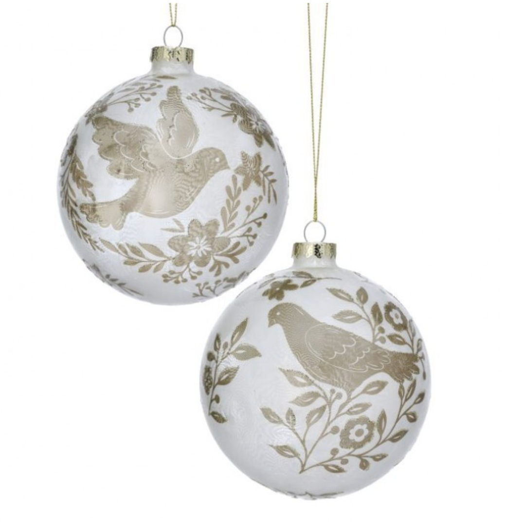 5" Glass Gilded Dove Ball Ornament