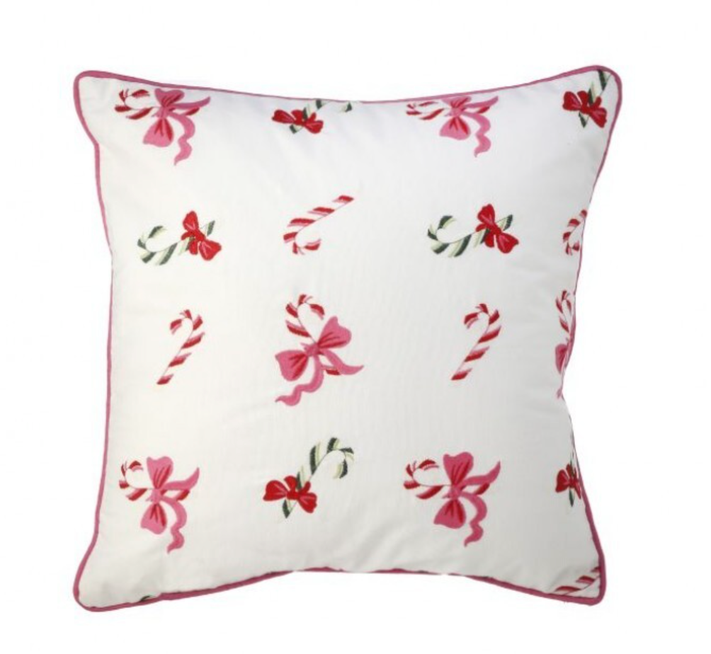 18X18" Canvas Embroidered Pastel Candy Cane Pillow