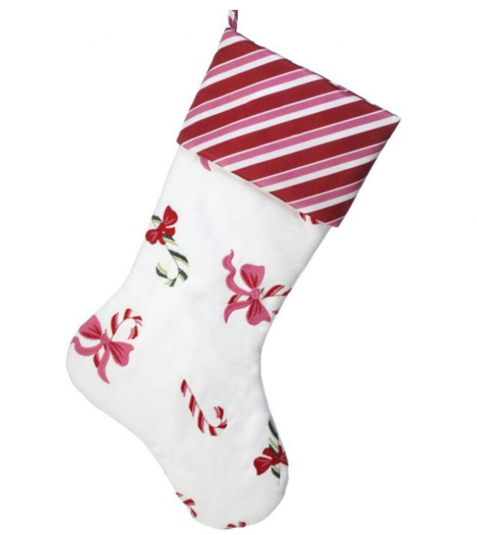 20" Canvas Embroidered Pastel Candy Cane Stocking