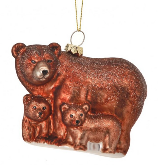 4" Glass Mother Bear & Cubs Ornament