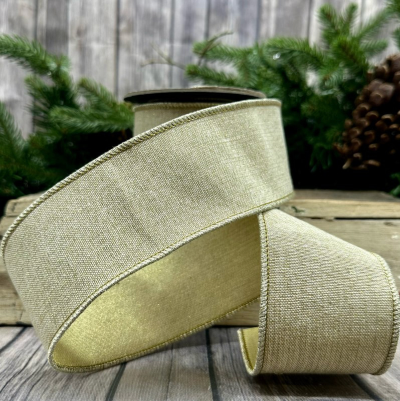 2.5" x 10yrds Linen Gold Lurex Tissue Back, Natural