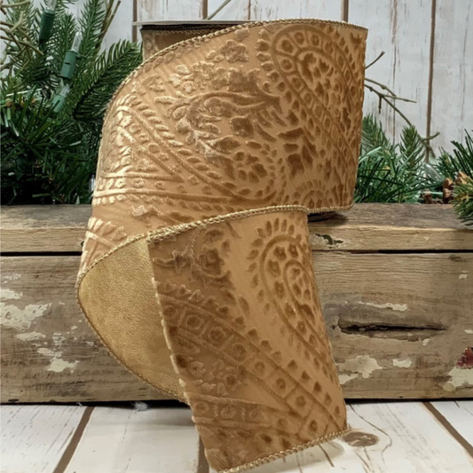 4" Velvet Sheer Paisley- Gold