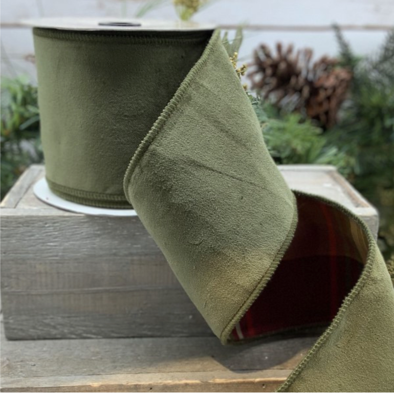 Cotton Velvet, Plaid Back- Burgundy, moss green