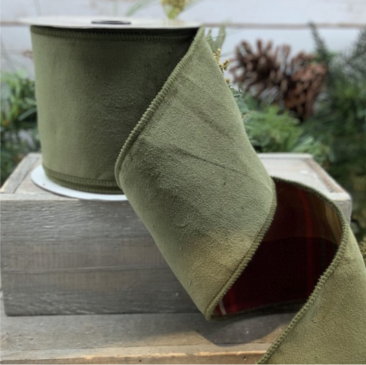Cotton Velvet, Plaid Back- Burgundy, moss green