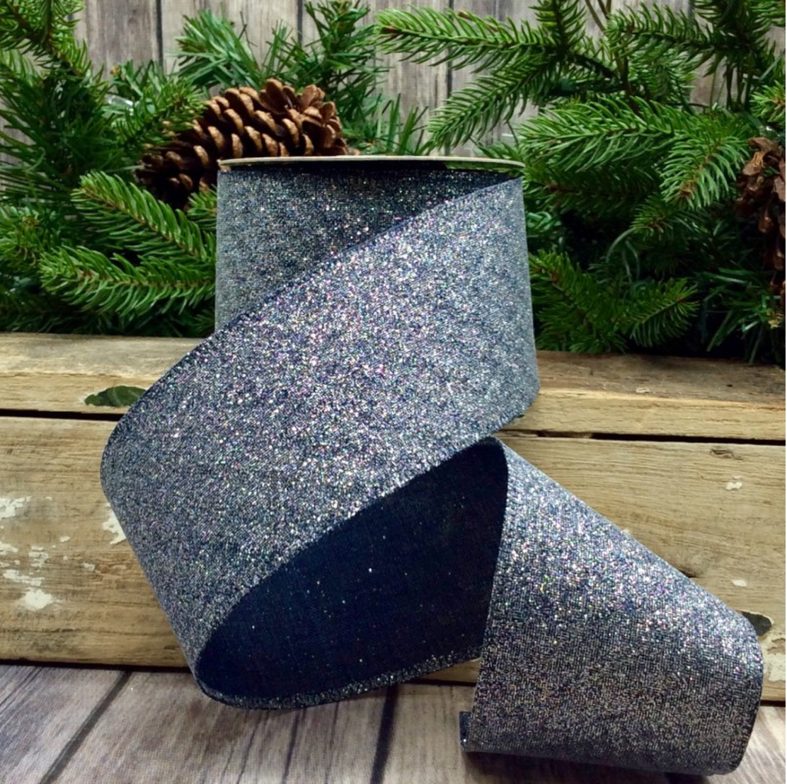 2.5" Linen Stardust Silver Glitter, Navy