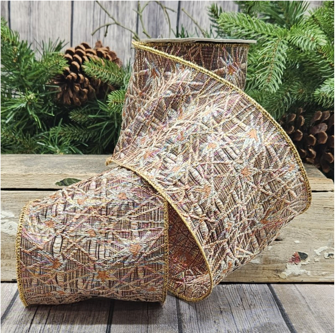 4" Jacquard Metallic Abstract Brocade, Copper