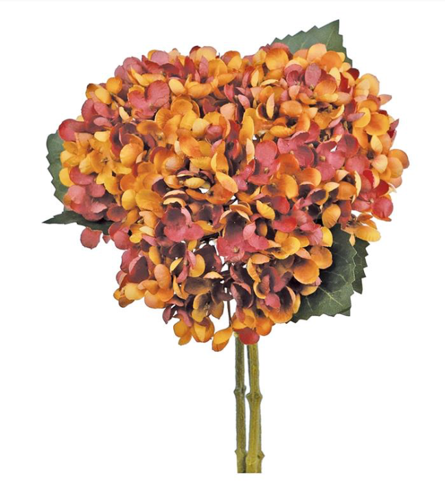 13" Vintage Hydrangea Bouquet- Rust/Orange
