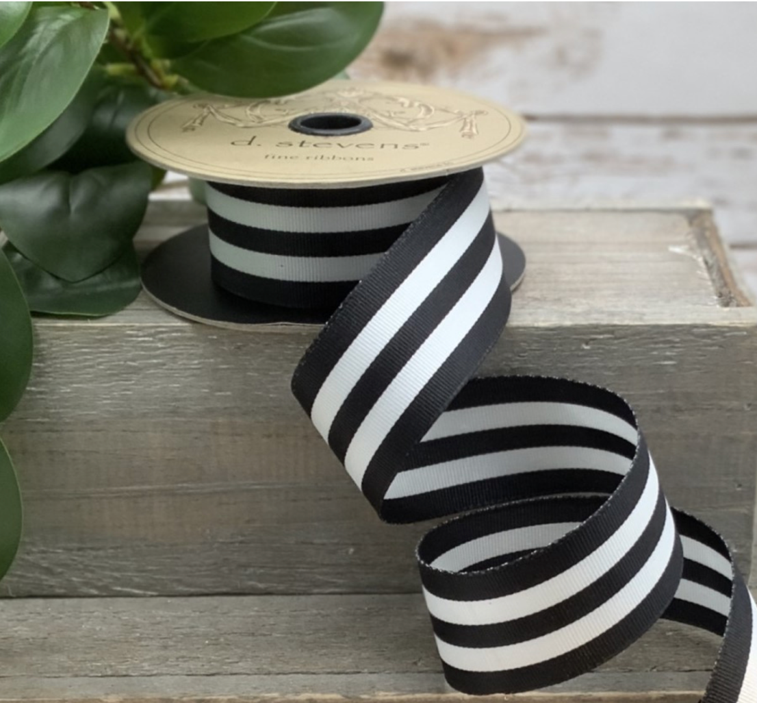1.5" Grosgrain Stripe, Black-White