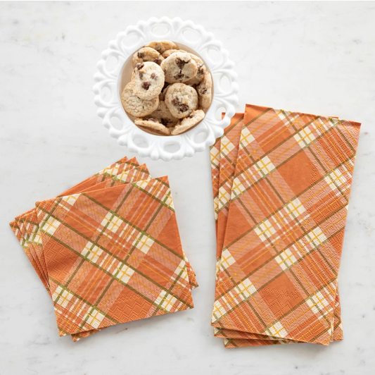 Orange Plaid Cocktail Napkin