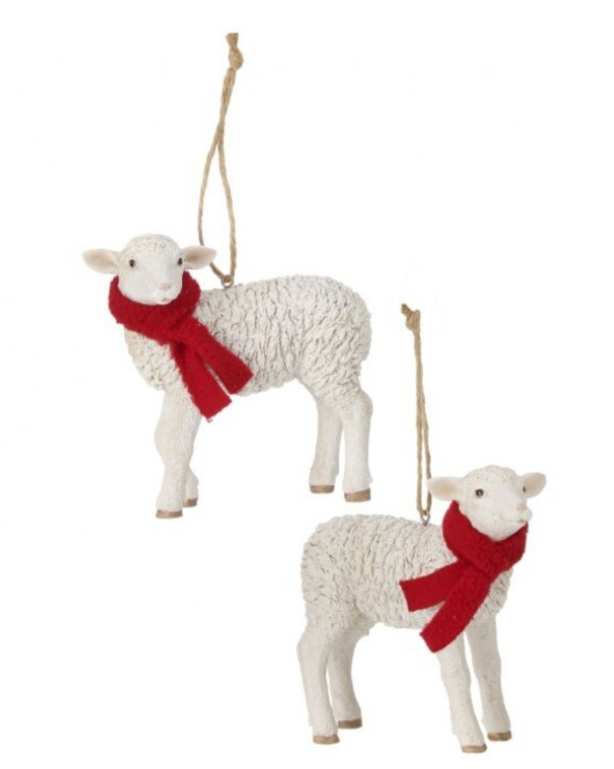5" Resin Christmas Sheep w/ Scarf Ornament 2/AST