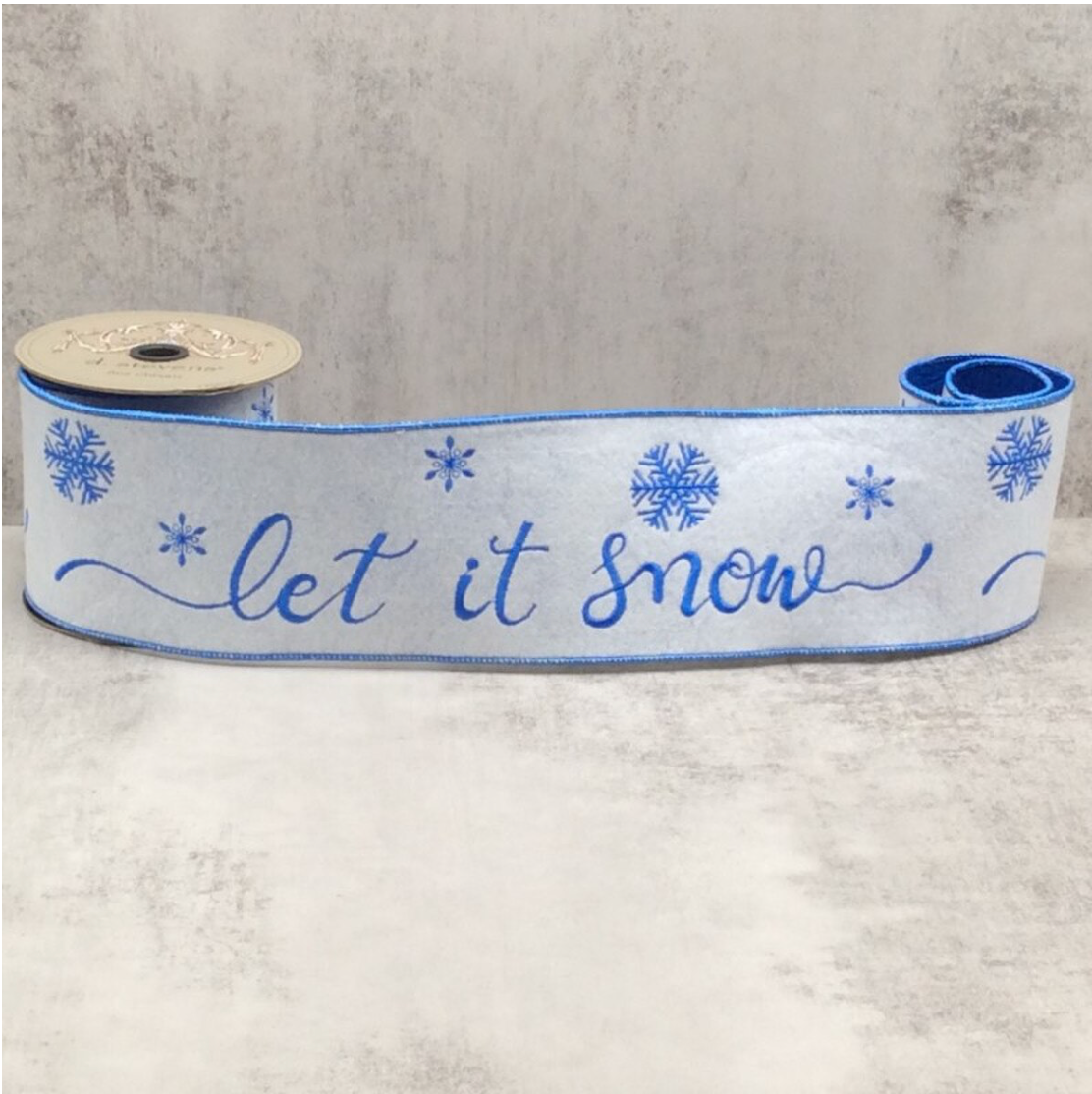 4" Felt Embroidery "Let it Snow" Snowflakes, Blue White
