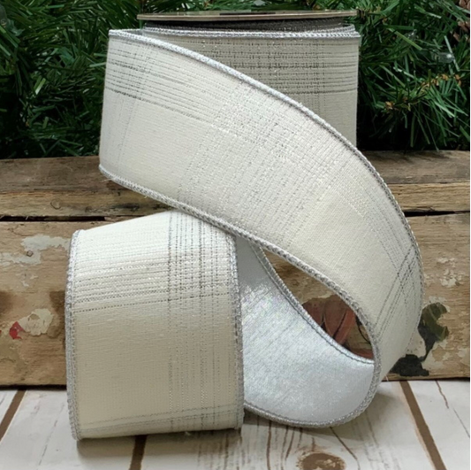 2.5" Cotton Silver Lurex Plaid, Winter White