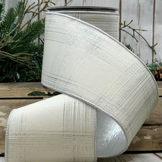 4" Cotton Silver Lurex Plaid, Winter White