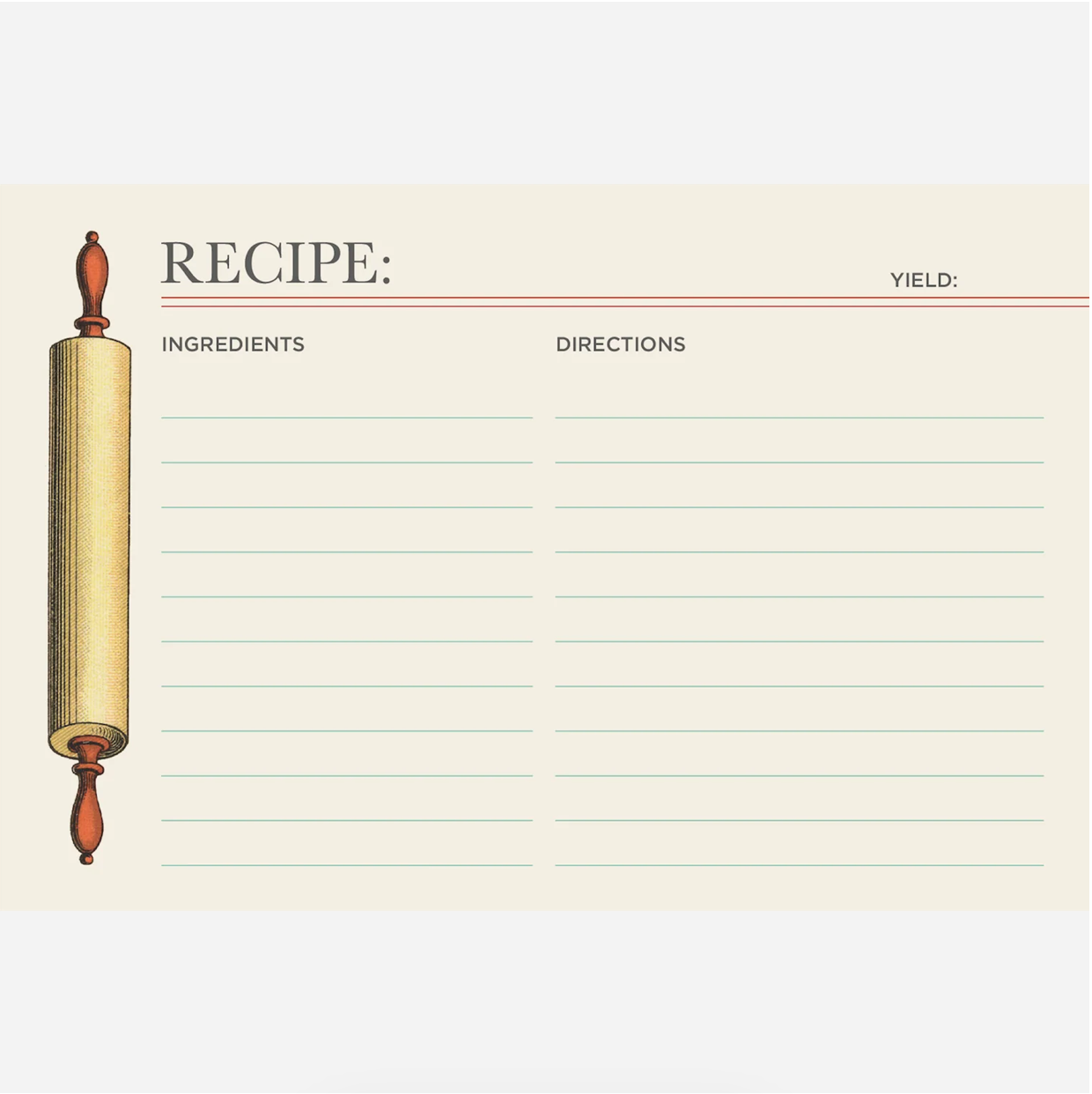 Rolling Pin Recipe Card - Pack of 12